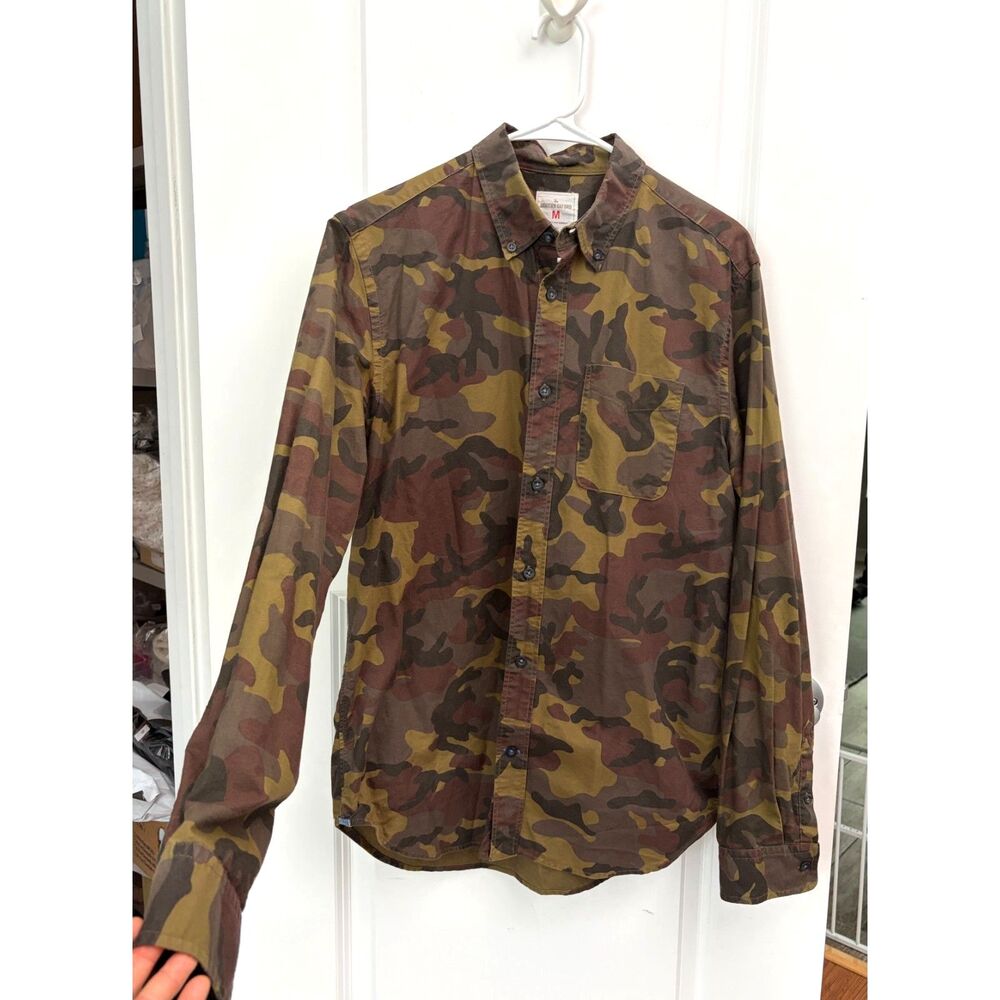 Gap Mens Med Camo The Modern Oxford Long Sleeve Button Down Shirt Camouflage